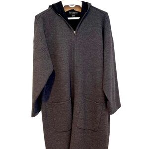 MERCER & MADISON, WOOL,  2X FRONT ZIP 2-WAY ZIPPER HOODED WOOL COAT, EX. COND.